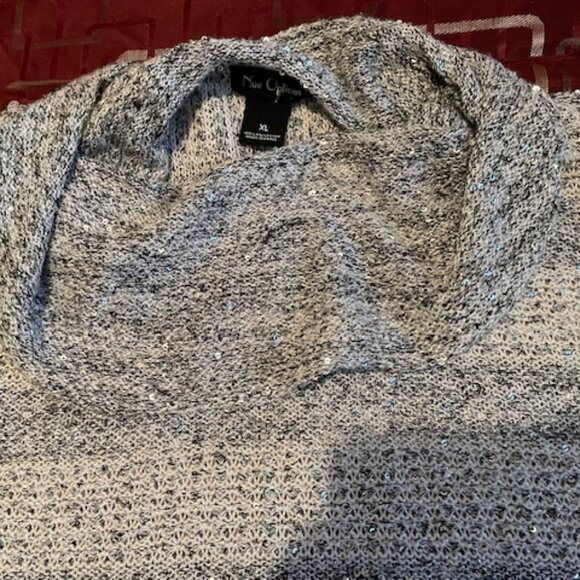 Nue Options White/Grey wTiny Sparkling Silver Discs Sweater Cowl Collar Sz XL - Picture 6 of 9